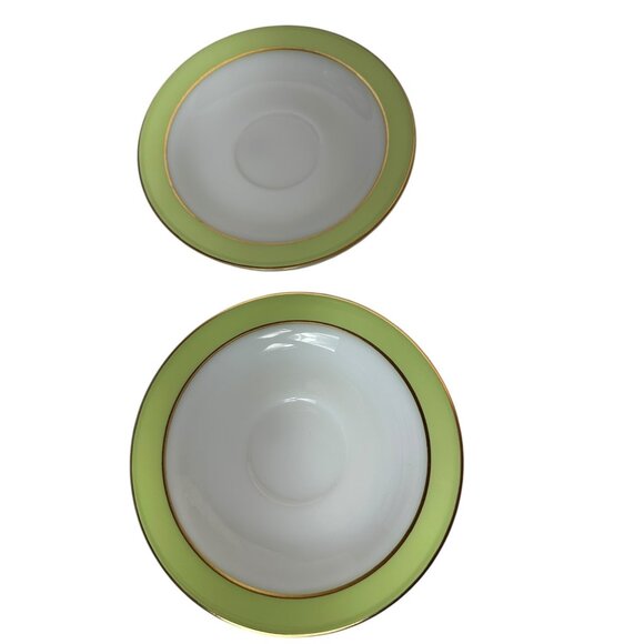 Vintage Pyrex Set Of 4 Green & Gold Saucer USA - Picture 2 of 5